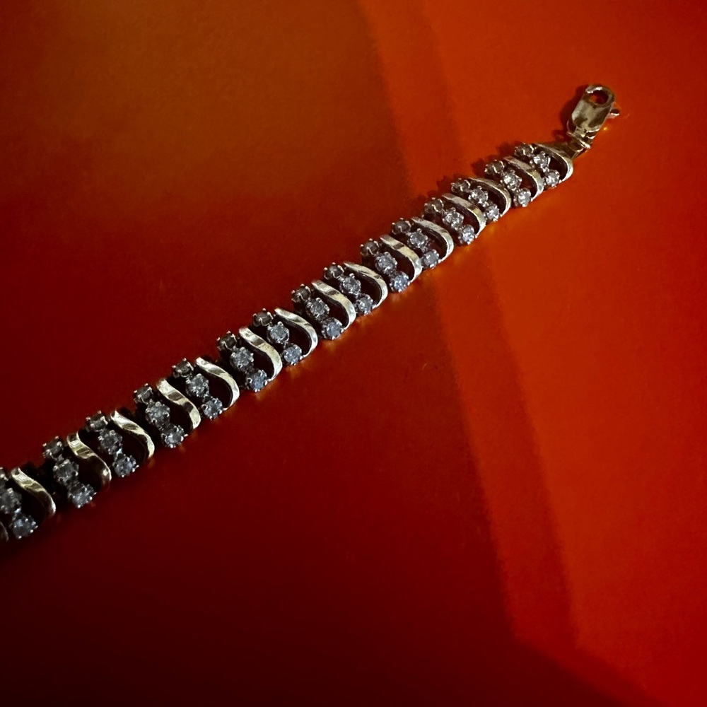 Diamond Tennis S Bracelet Solid 10k Gold - Picture 3 of 11